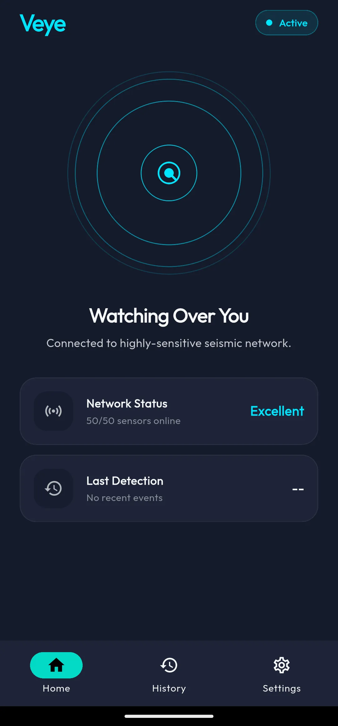 App home screen showing network monitoring status